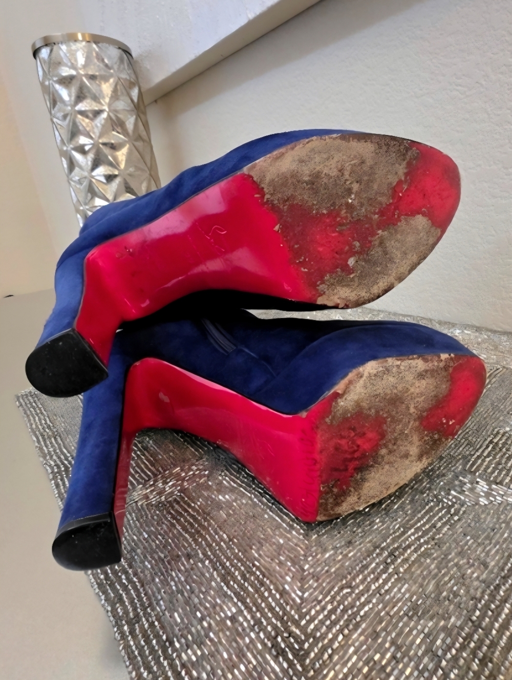 Christian Louboutin Royal Blue Suede Knee-High Boots - Size EU 39 (Fits US 8) - Picture 14 of 16